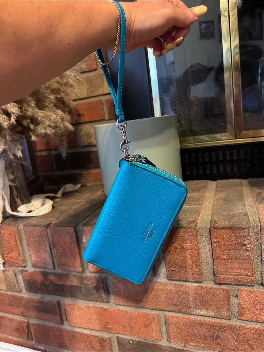 Coach Teal Zip-Around Wristlet Wallet